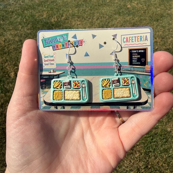 School Tray Lunch earrings on a cafeteria-themed product card